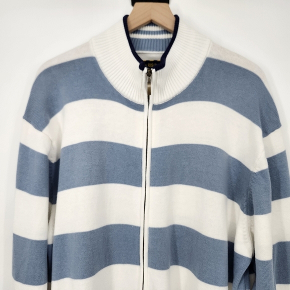 Blue Stripe Mens Full Zip Sweater Cardigan Size XXL‎ Frat Boy Prep Coastal - Picture 3 of 8